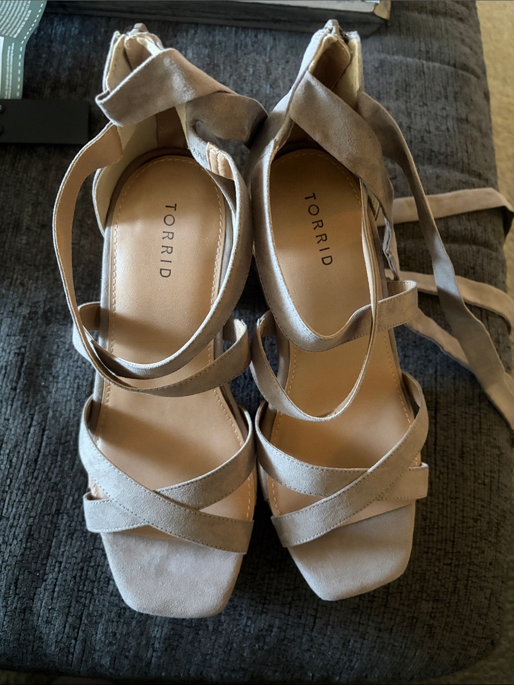 torrid Taupe Lace-Up Suede Strappy Heels